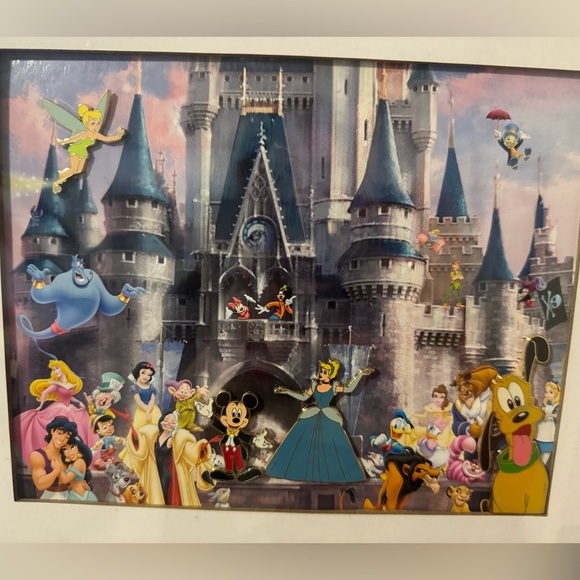 Disney Parks Castle with Characters Pin Set Picture Print Art Framed & Matted - Picture 2 of 7